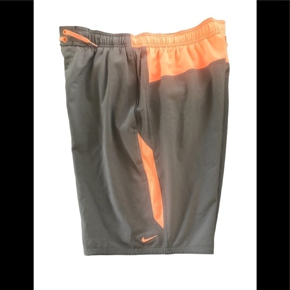 Nike Swim Trunks Sz. L With Inner Mesh Lining Drawstring Pocket Gray Orange - Picture 1 of 5